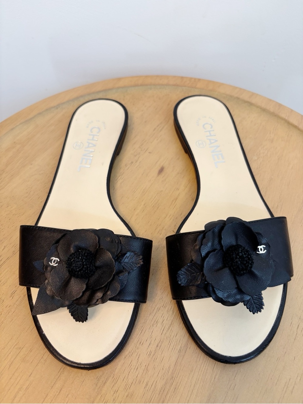 Chanel Camellia CC Slip On Sandals